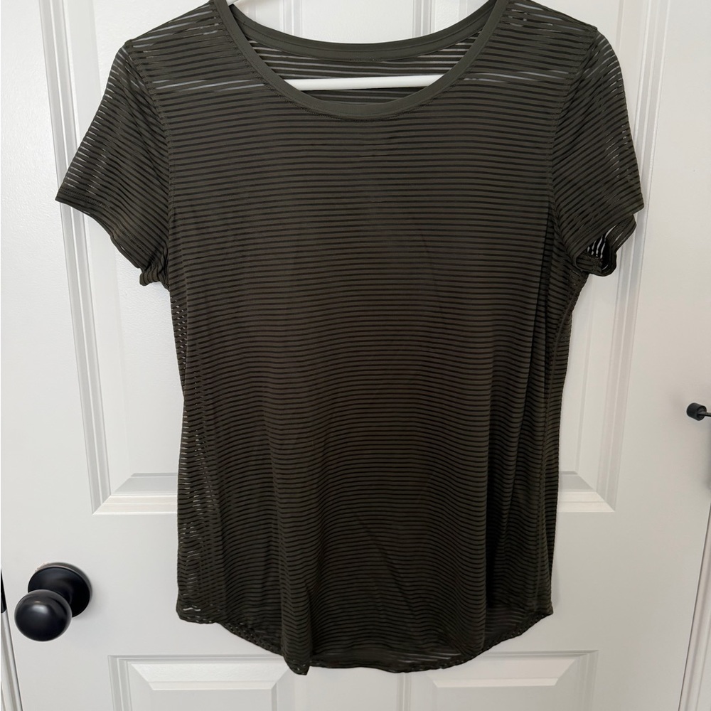 lululemon athletica Olive Sheer-Stripe Short Sleeve Tee